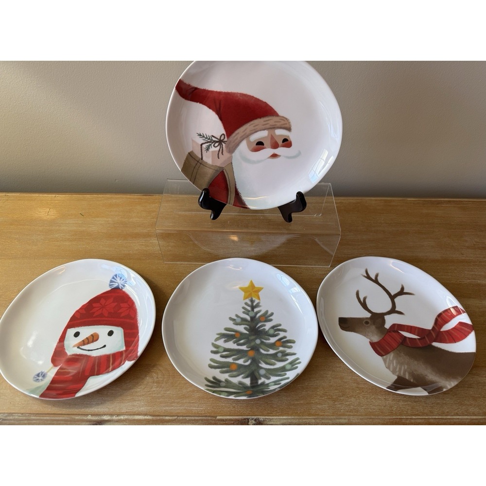Wondershop Target 4 Melamine Christmas Snack / Salad 7.5" Santa Snowman Reindeer